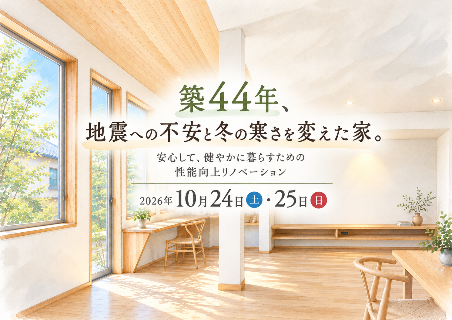 【ﾘﾉﾍﾞｰｼｮﾝ】2026年10月24日(土)25日(日)「築44年、地震への不安と冬の寒さを変えた家。」完成見学会in山梨市